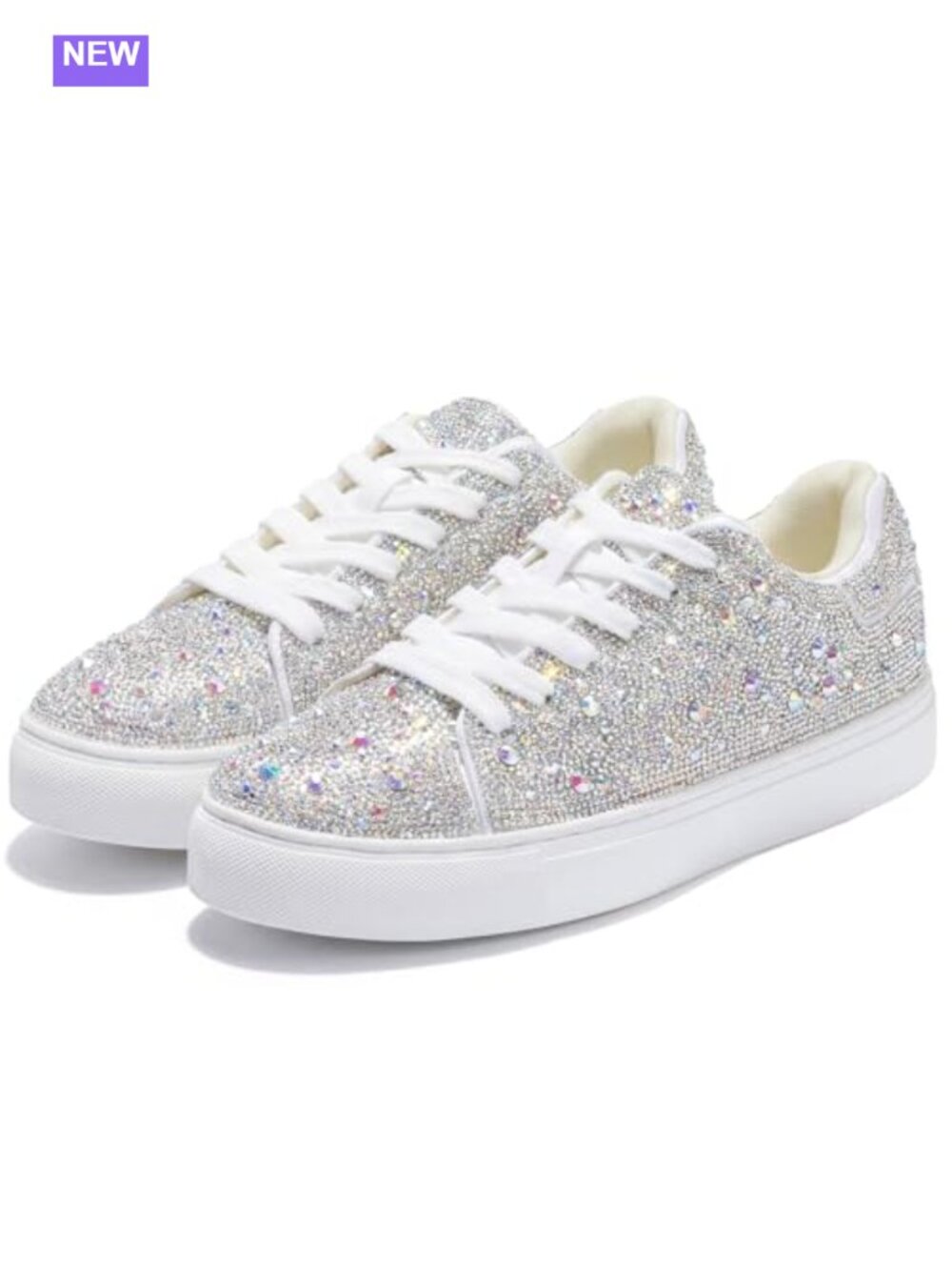 Rhinestone Glitter Platform Sneakers Lace-Up Women Wedding Party